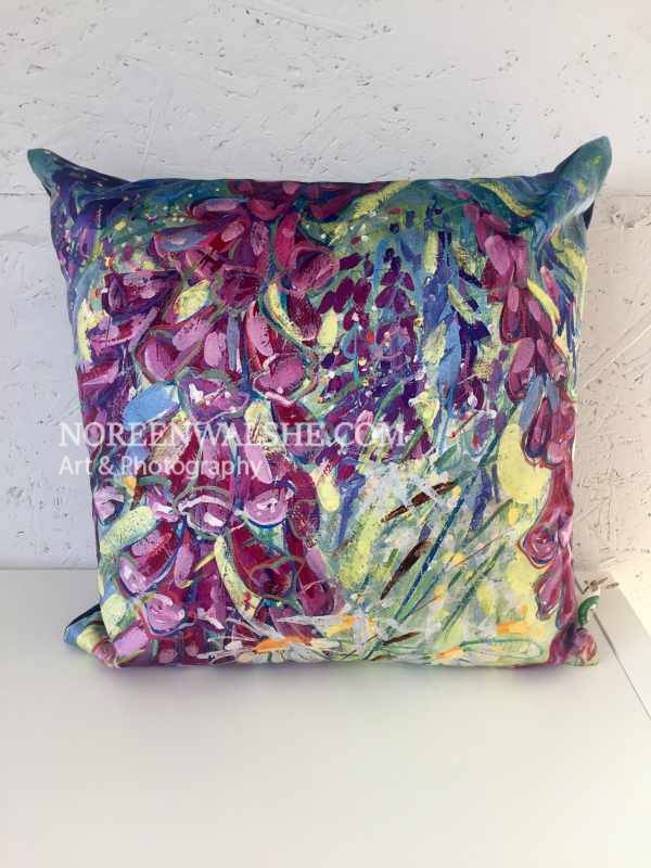 Summer, Foxgloves, Square Cushion, 45cm x 45cm, Velvet , without piping. Deep Navy backing