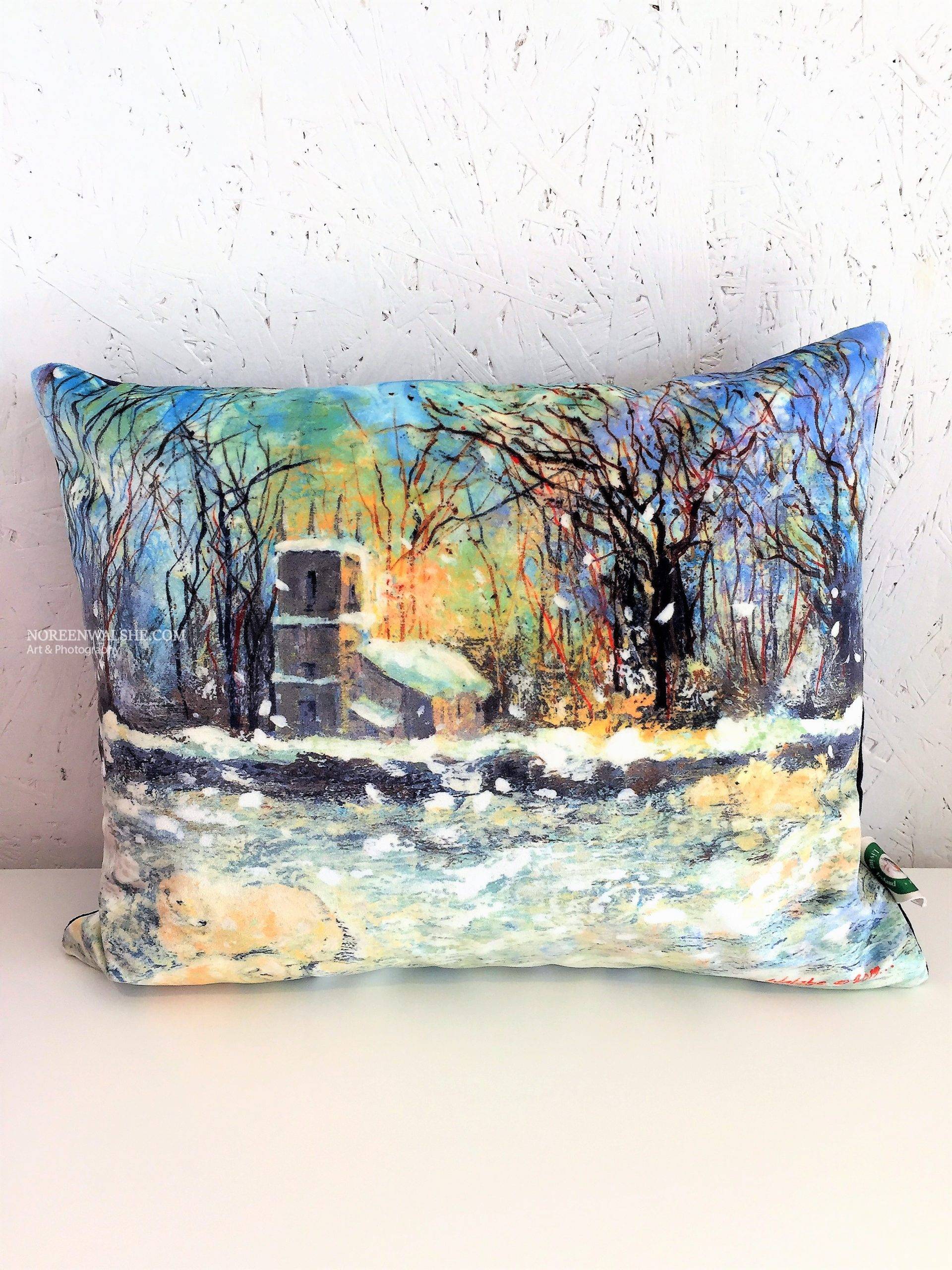 Sheep in Snow Velvet Rectangular Cushion. Without piping. with Navy Backing.€99. 80 Just Cover. 90 with piping. 90 with filling. 99 with piping & filling.